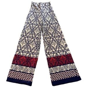 Boho Floral Wide Leg Pants Fold Over Waist